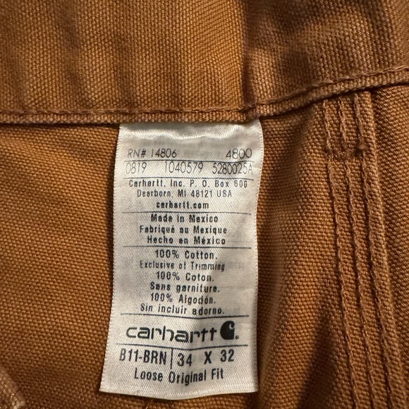 CARHARTT B11 BRN Men's 34x32 Dungaree Fit Canvas Carpenter Brown Pants - Picture 7 of 10